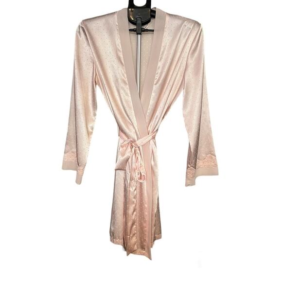 Linea Donatella Pink Lace Satin Robe Sz S/M Belted Tie Romance Angelcore  Bridal - Picture 1 of 10